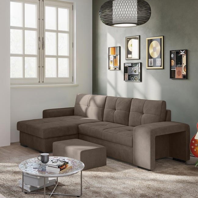 Voodiks muudetav diivan hoiuruumiga ja tumbaga PALERMO, pruun, vasakpoolne