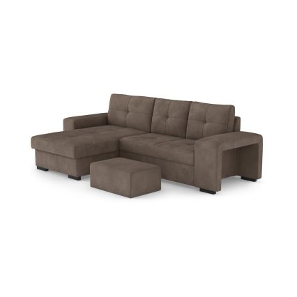 Voodiks muudetav diivan hoiuruumiga ja tumbaga PALERMO, pruun, vasakpoolne