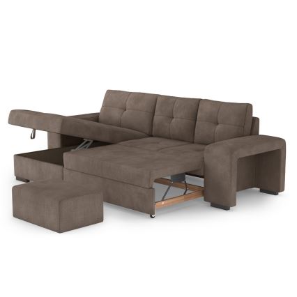 Voodiks muudetav diivan hoiuruumiga ja tumbaga PALERMO, pruun, vasakpoolne