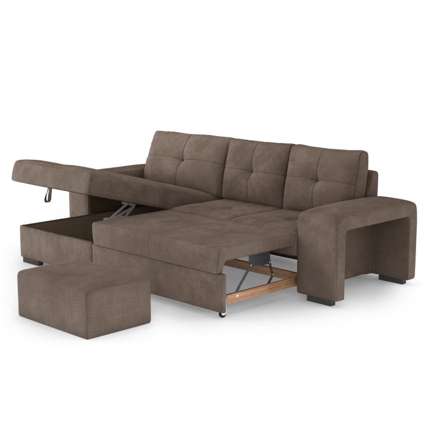 Voodiks muudetav diivan hoiuruumiga ja tumbaga PALERMO, pruun, vasakpoolne