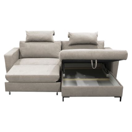 Voodiks muudetav L-kujuline nurgadiivan HORTA, parempoolne, hall, hoiukastiga