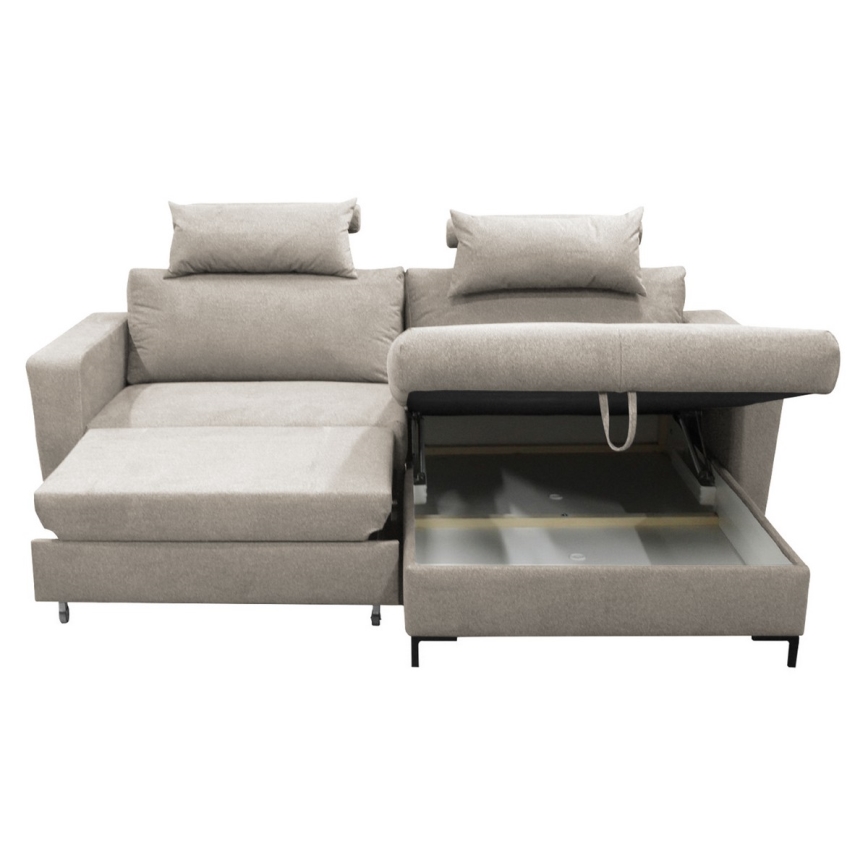 Voodiks muudetav L-kujuline nurgadiivan HORTA, parempoolne, hall, hoiukastiga