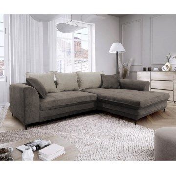 Voodiks muudetav L-kujuline nurgadiivan LAGOA, parempoolne, panipaigaga, taupe/hall
