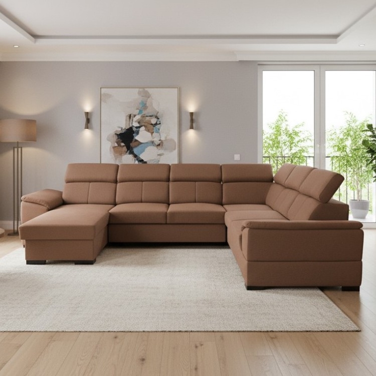 Voodiks muudetav U-kujuline nurgadiivan universaalse nurga ja hoiukastiga GRANADA, pruun