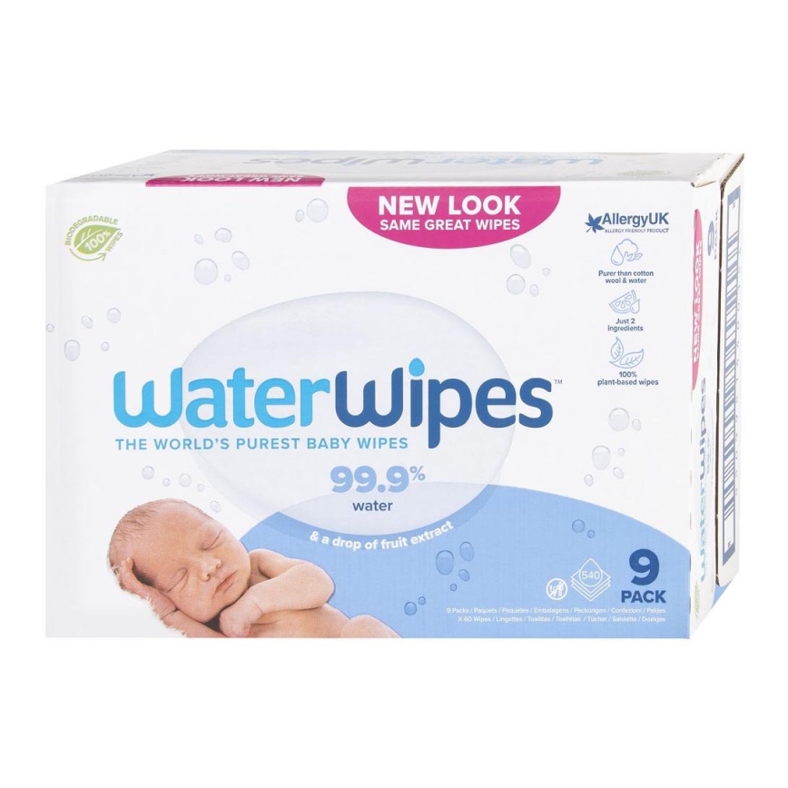 WaterWipes - KOMPLEKT 9x Plastikuvabad märjad lapid 60 tk (540 tk)