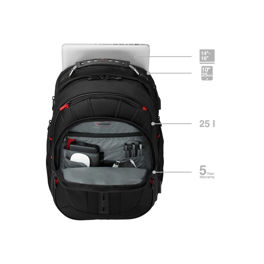 Wenger - Sülearvuti seljakott 25 l 16" tahvelarvuti taskuga 10" Pegasus Deluxe must