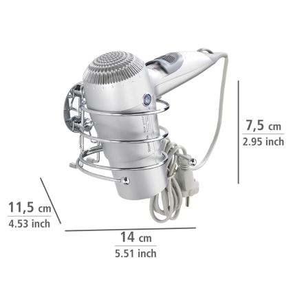 WENKO 18770100 - föönihoidik TURBO-LOC RUND STAHL 14 x 11,5 cm läikiv kroom