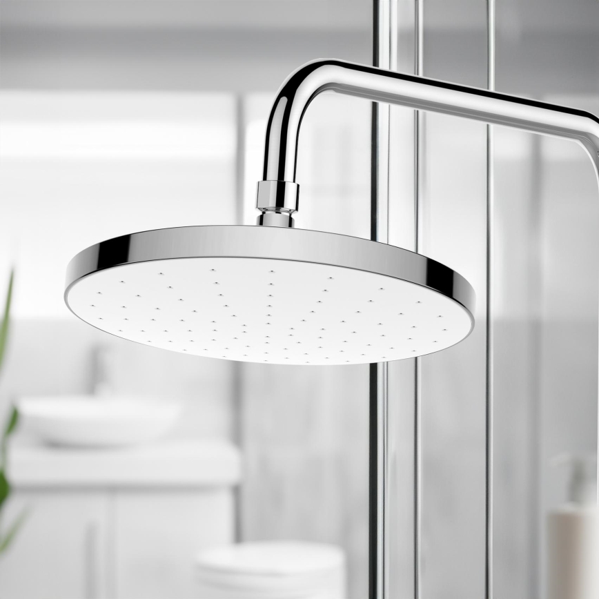 WENKO 24000100-duššipea automaatse puhastusega 22,5x22,5 cm läikiv kroom/valge