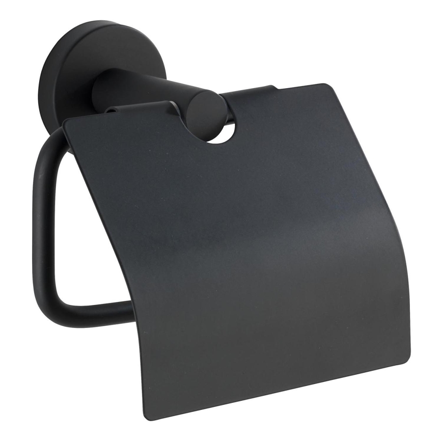WENKO 24241100-Tualettpaberihoidja BOSIO BLACK 15x13,5 cm roostevaba teras/hõbedane