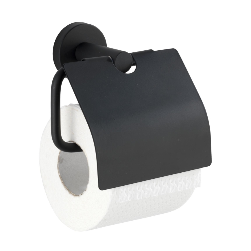 WENKO 24241100-Tualettpaberihoidja BOSIO BLACK 15x13,5 cm roostevaba teras/hõbedane