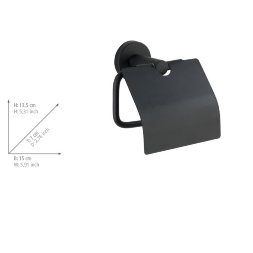 WENKO 24241100-Tualettpaberihoidja BOSIO BLACK 15x13,5 cm roostevaba teras/hõbedane