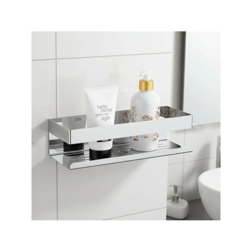 WENKO 25413100-Riiul TURBO-LOC GENOVA SHINE 30x10,5 cm hõbedane