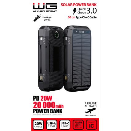 Winner Group - Akupank juhtmevaba laadijaga ja päikesepaneel 20000 mAh 20W PD