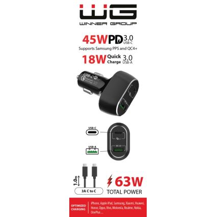 Winner Group - Autolaadija 1xUSB-C + 1xUSB-A Power Delivery 63W + USB kaabel USB-C / USB-C 1 m must