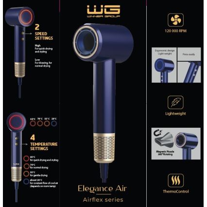 Winner Group - Föön ioniseerijaga Elegance Air 1600W/230V sinine SCHUKO