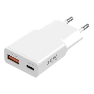 Winner Group - GaN-laadimisadapter 1xUSB-A + 1xUSB-C 30W valge