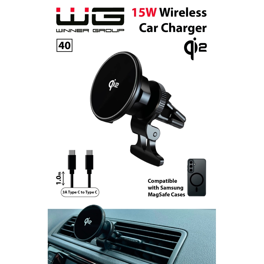 Winner Group - Juhtmevaba laadija ja hoidik autosse 15W Qi2 MagSafe
