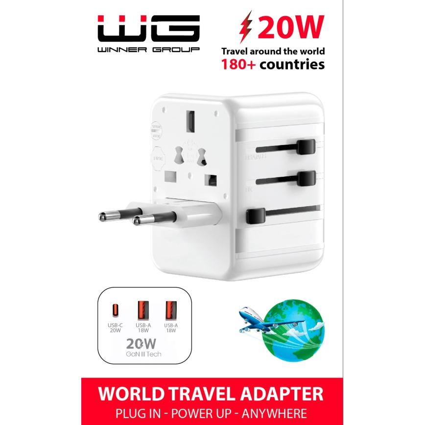 Winner Group - Kiire laadimisega reisiadapter Power Delivery 20W valge