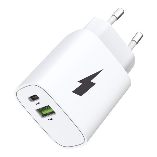 Winner Group - Kiirlaadmisadapter 1xUSB-C + 1xUSB-A Power Delivery 20W valge