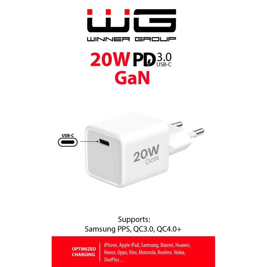 Winner Group - Kiirlaadmisadapter 1xUSB-C Power Delivery 20W valge