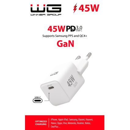 Winner Group - Kiirlaadmisadapter 1xUSB-C Power Delivery 45W valge