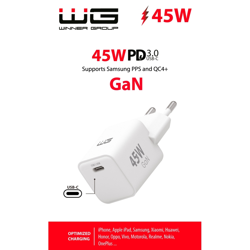 Winner Group - Kiirlaadmisadapter 1xUSB-C Power Delivery 45W valge