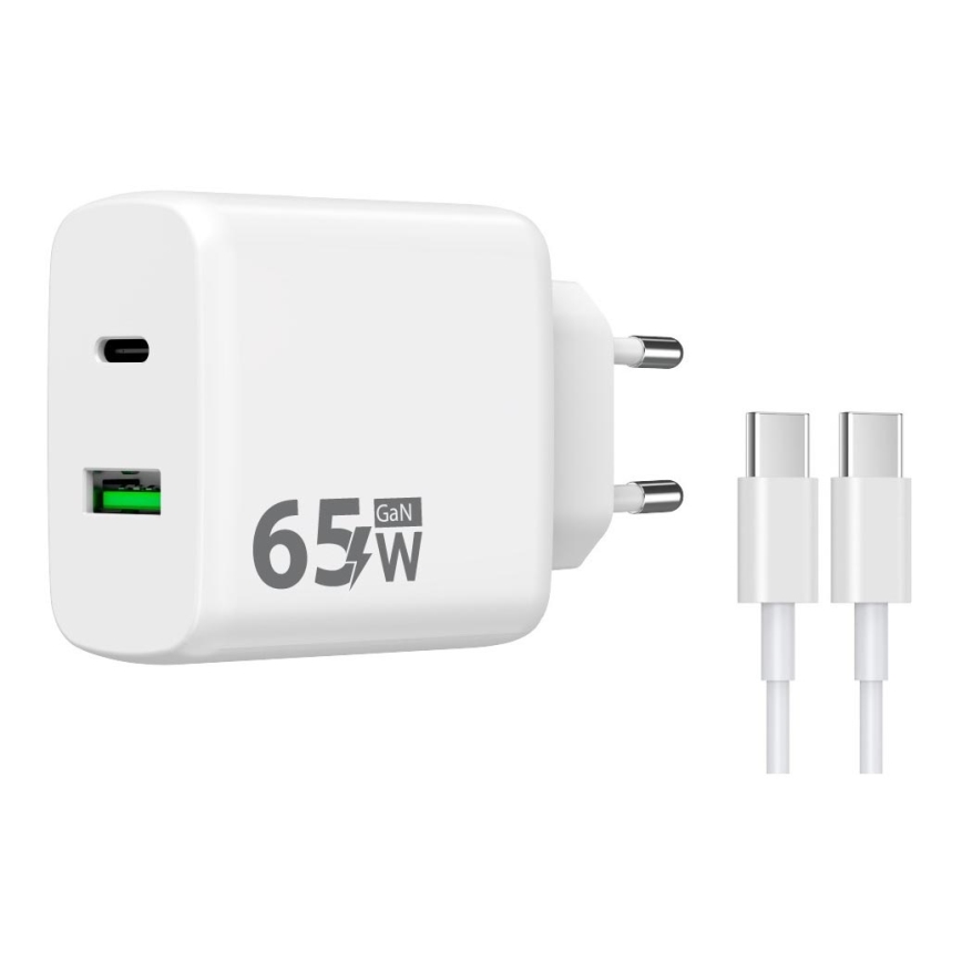Winner Group - Kiirlaadmisadapter 2xUSB PD 65W + USB kaabel USB-C / USB-C 1m