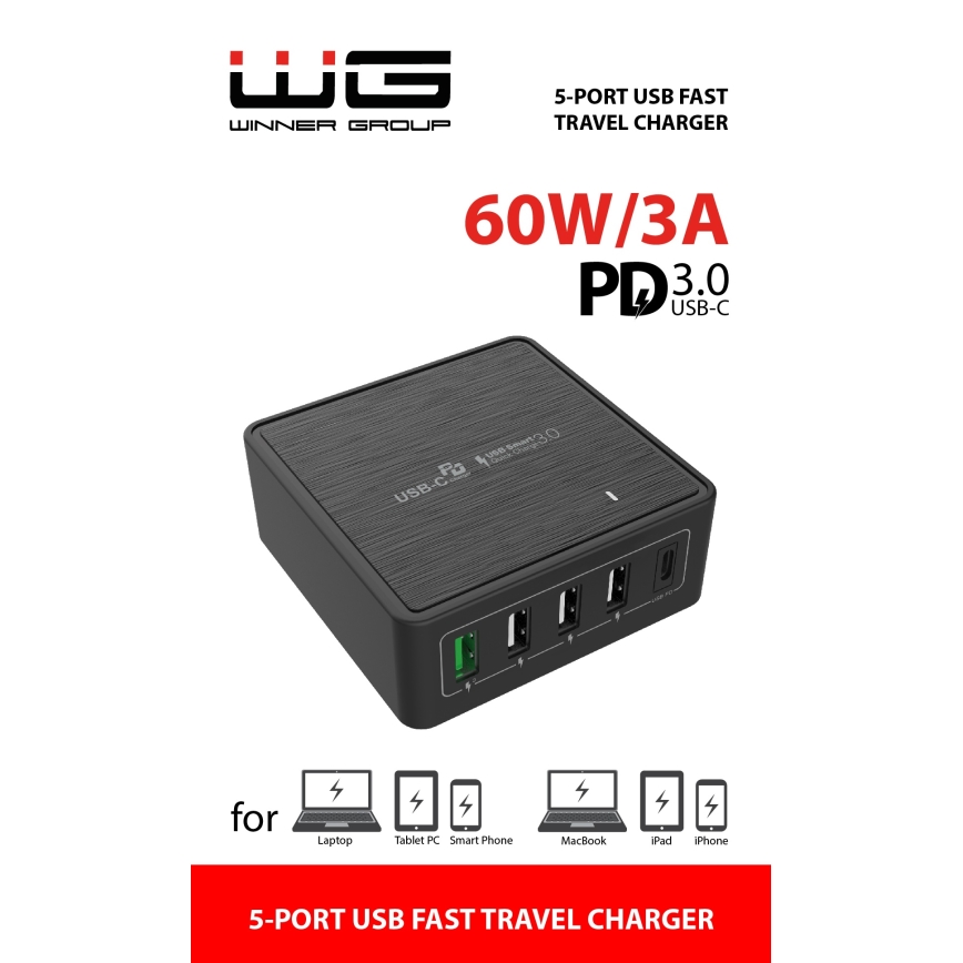 Winner Group - Kiirlaadmisadapter 5xUSB-C Power Delivery 60W must