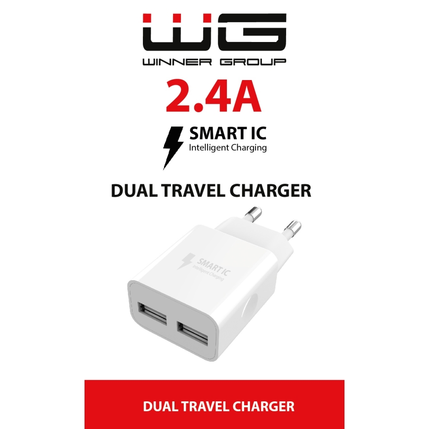 Winner Group - Laadimisadapter 2xUSB-A 12W valge