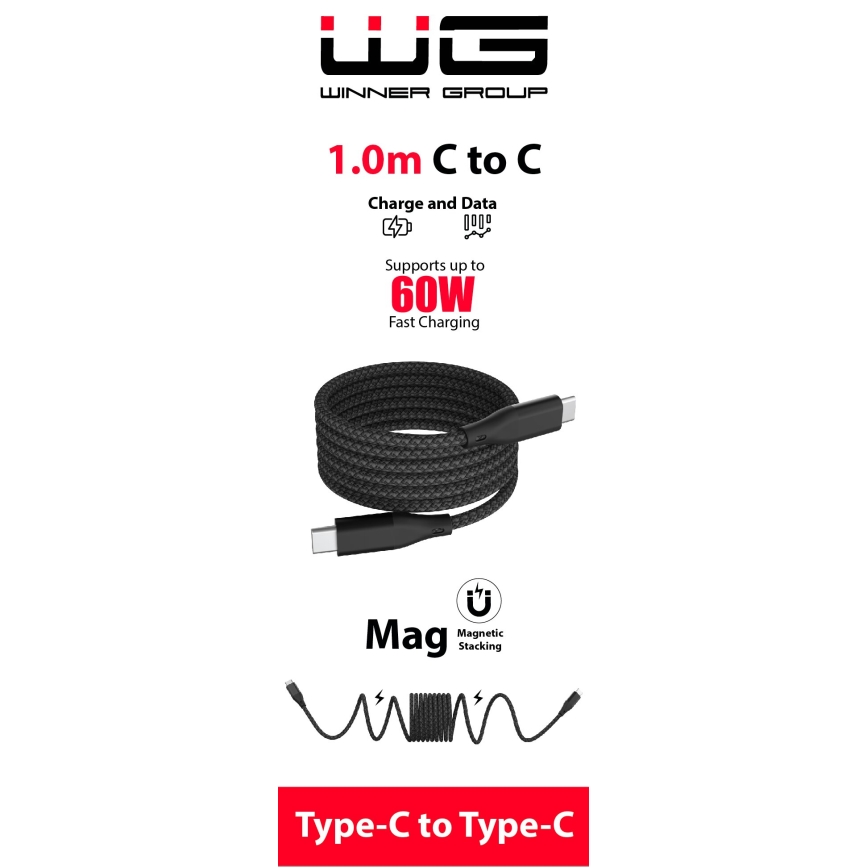 Winner Group - Magneetiline USB kaabel USB-C / USB-C 60W 1m must