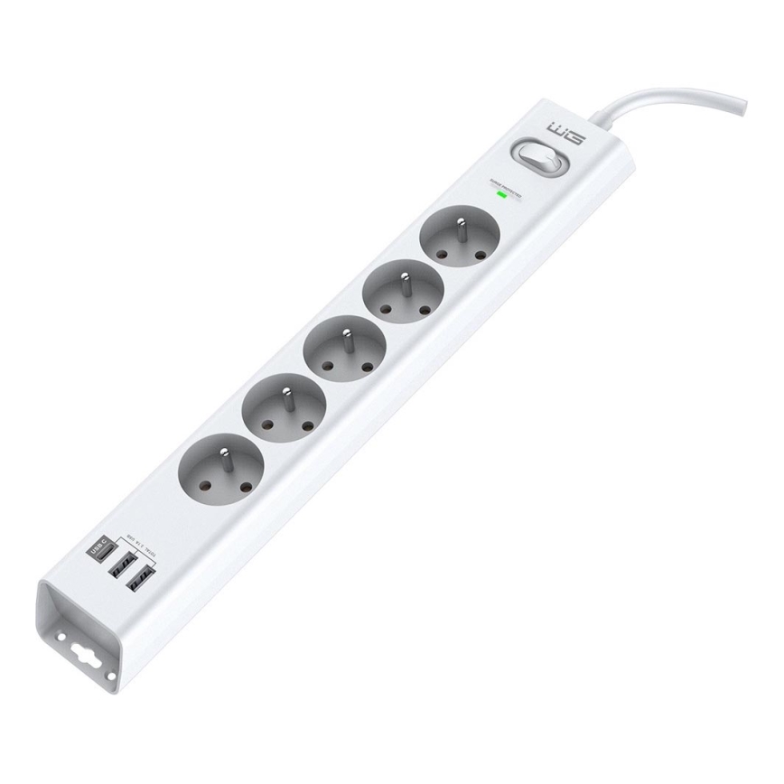 Winner Group - Ülepinge kaitse 5 pesaga + 2xUSB-A + 1xUSB-C valge