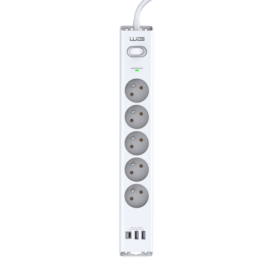 Winner Group - Ülepingekaitse 5Z + 2xUSB-A + 1xUSB-C valge