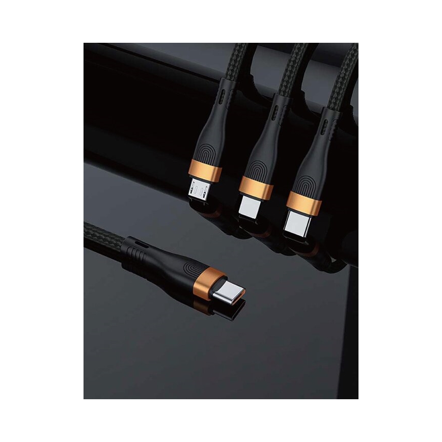 Winner Group -USB kaabel 3-ühes USB-C / Lightning, USB-C ja Micro USB 100W 1,5m must