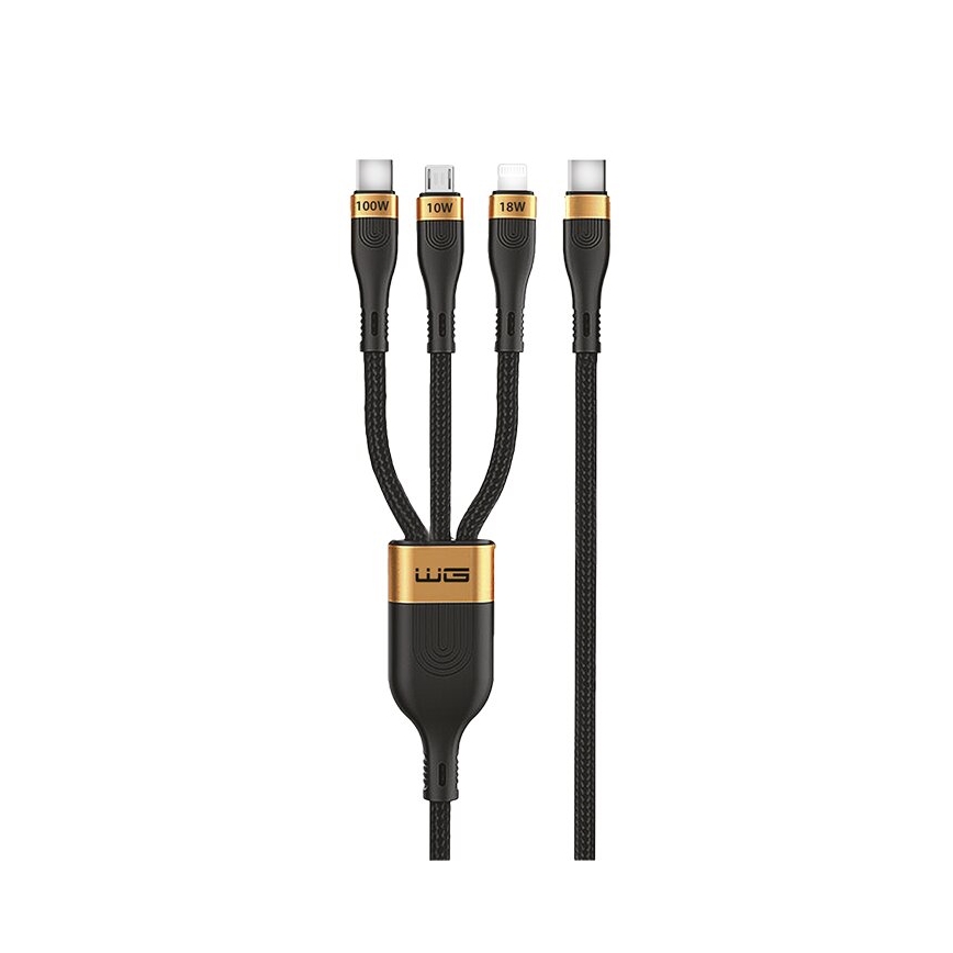 Winner Group -USB kaabel 3-ühes USB-C / Lightning, USB-C ja Micro USB 100W 1,5m must