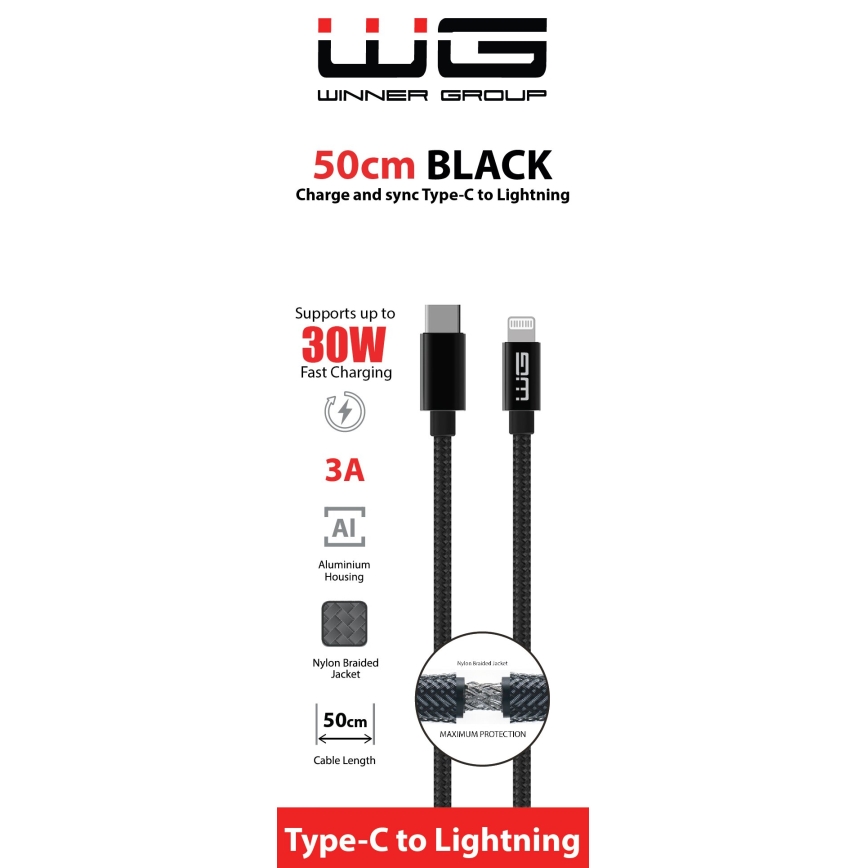 Winner Group - USB kaabel Lightning / USB-C 60W 50cm must