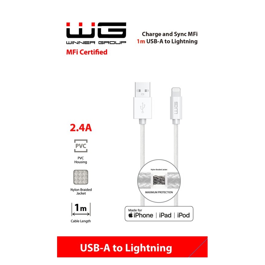 Winner Group - USB kaabel MFI Lightning / USB-A 1m valge