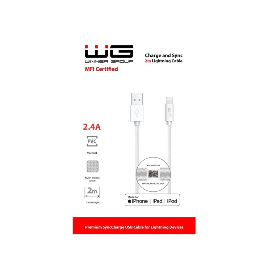 Winner Group - USB kaabel MFI Lightning / USB-A 2m valge