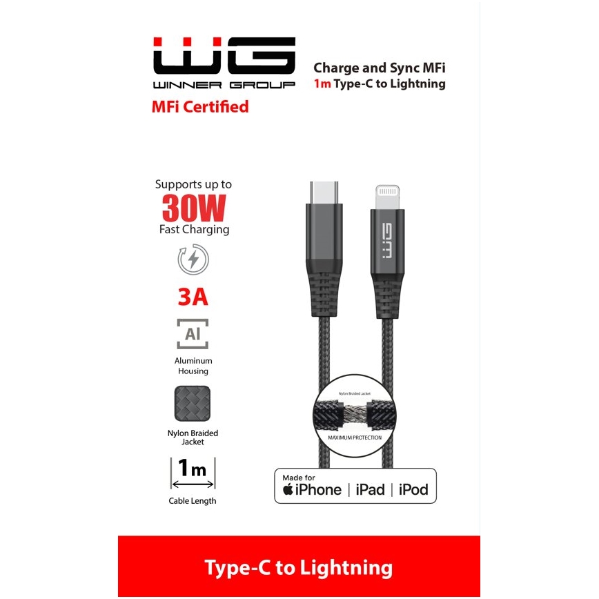 Winner Group - USB kaabel MFI Lightning / USB-C 1m must