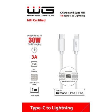 Winner Group - USB kaabel MFI Lightning / USB-C 1m valge