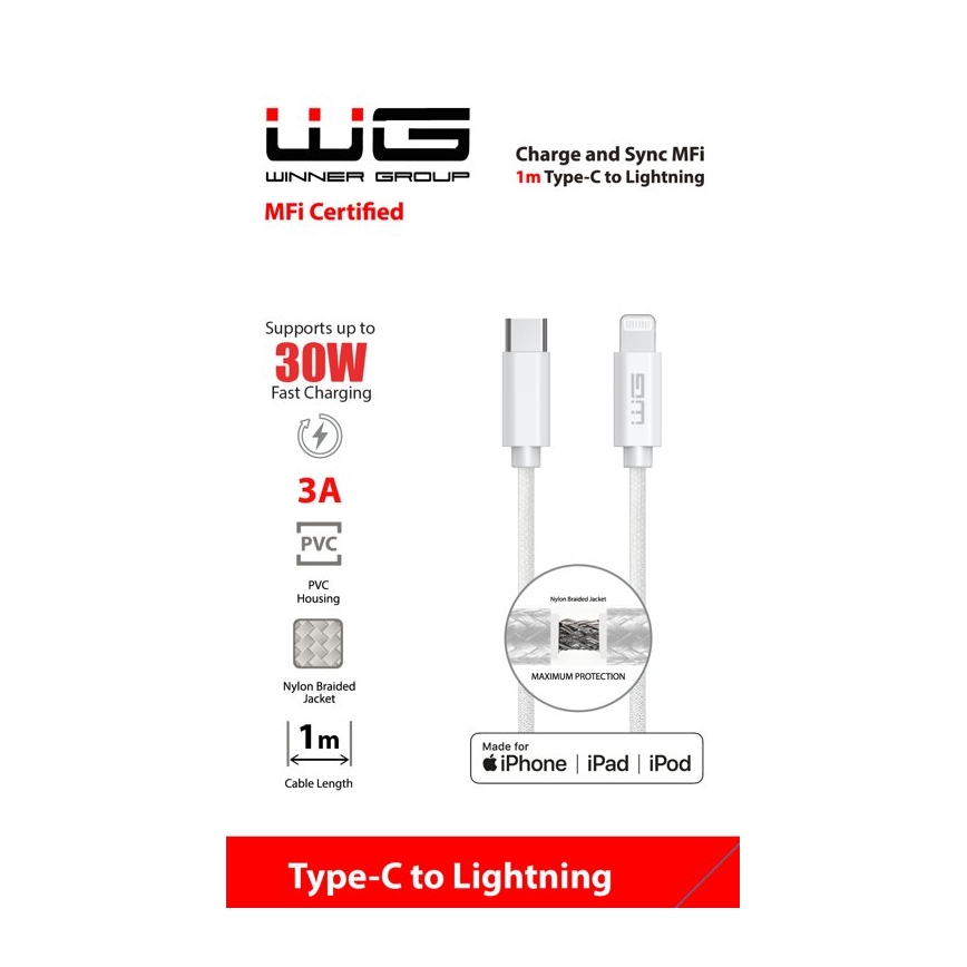Winner Group - USB kaabel MFI Lightning / USB-C 1m valge