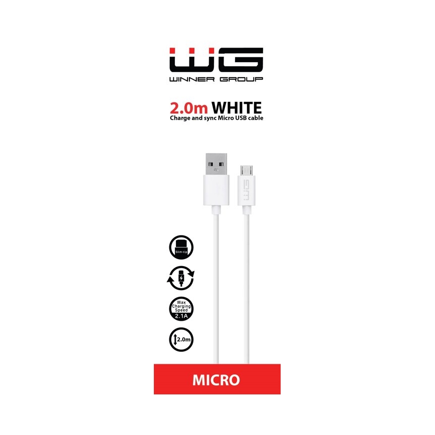Winner Group - USB kaabel Micro USB / USB-A 2m valge