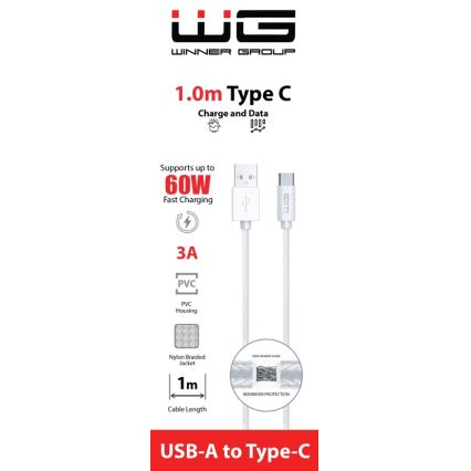Winner Group - USB kaabel USB-C / USB-A 1m valge