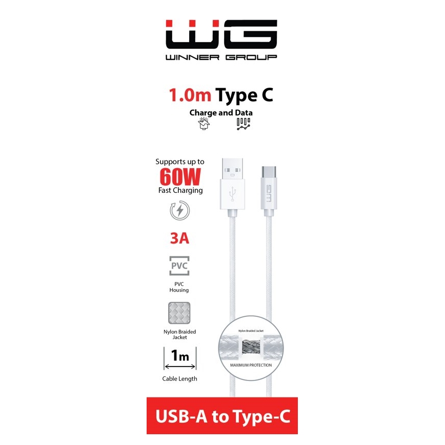 Winner Group - USB kaabel USB-C / USB-A 1m valge