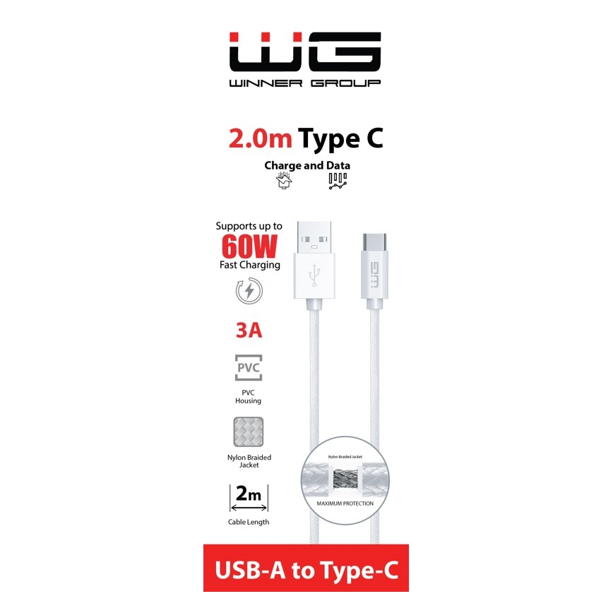 Winner Group - USB kaabel USB-C / USB-A 2m valge