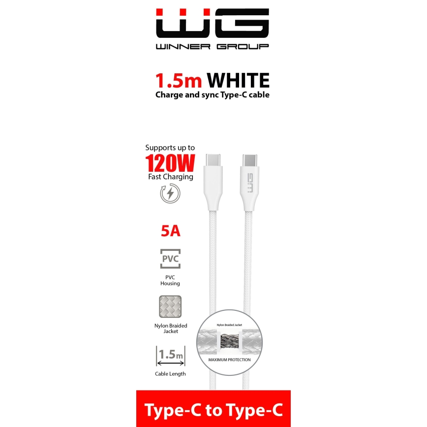 Winner Group - USB kaabel USB-C / USB-C 120W 1,5m valge