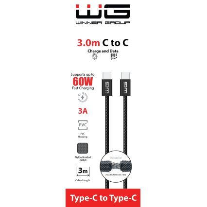 Winner Group - USB kaabel USB-C / USB-C 60W 3m must