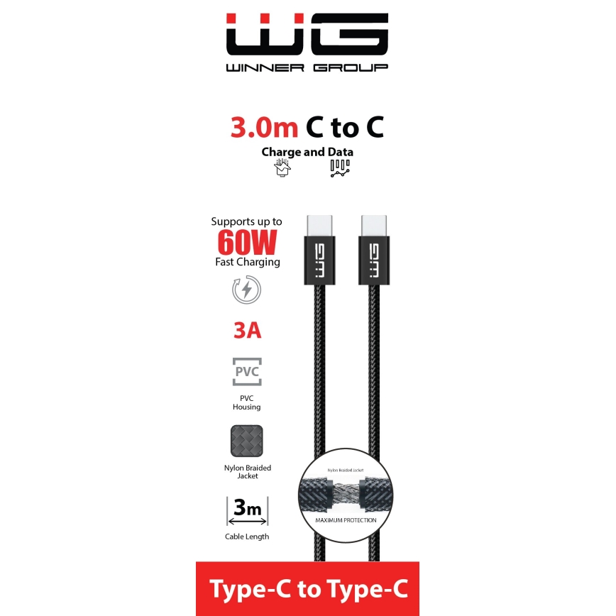 Winner Group - USB kaabel USB-C / USB-C 60W 3m must