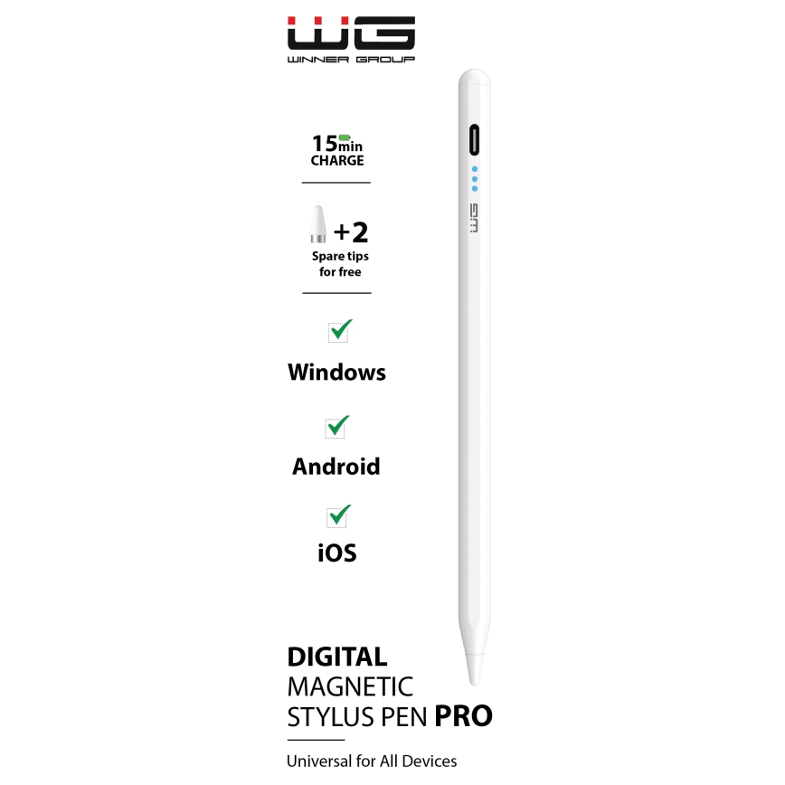 Winner Group - Magnetiline puutetundlik pliiats stylus valge 100 mAh