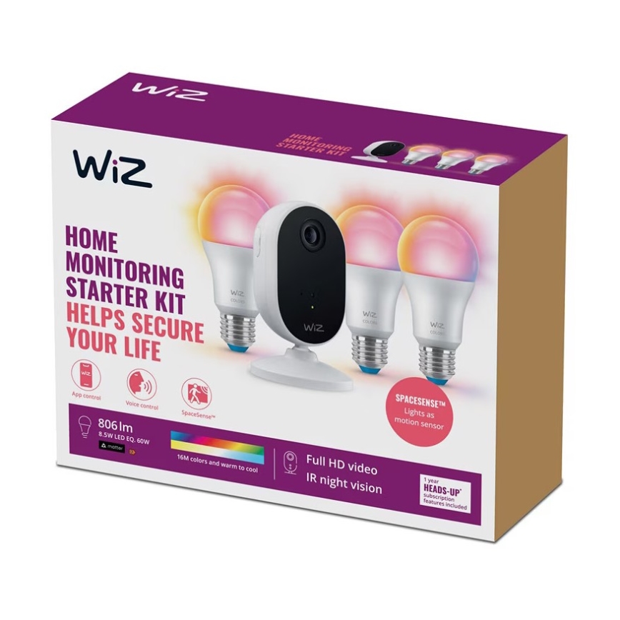 WiZ-Komplekt koduvalveks: 1x kaamera + 3x LED RGB pirn A60 E27/8,5W/230V Wi-Fi