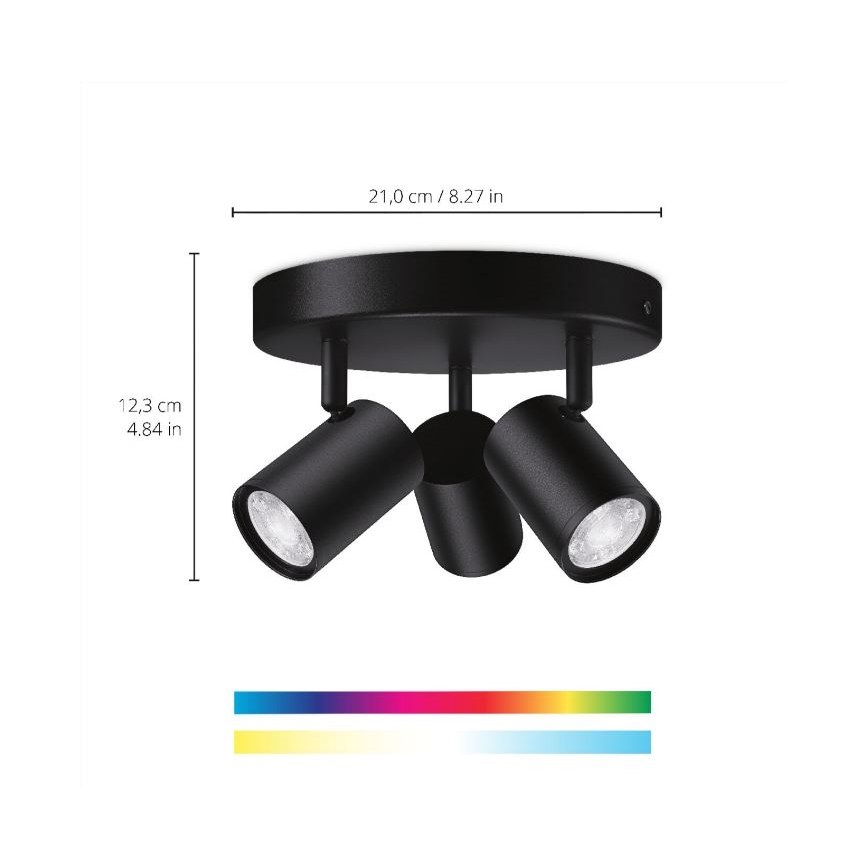 WiZ - LED RGBW Hämardatav kohtvalgusti IMAGEO 3xGU10/4,9W/230V 2200-6500K Wi-Fi CRI 90 must